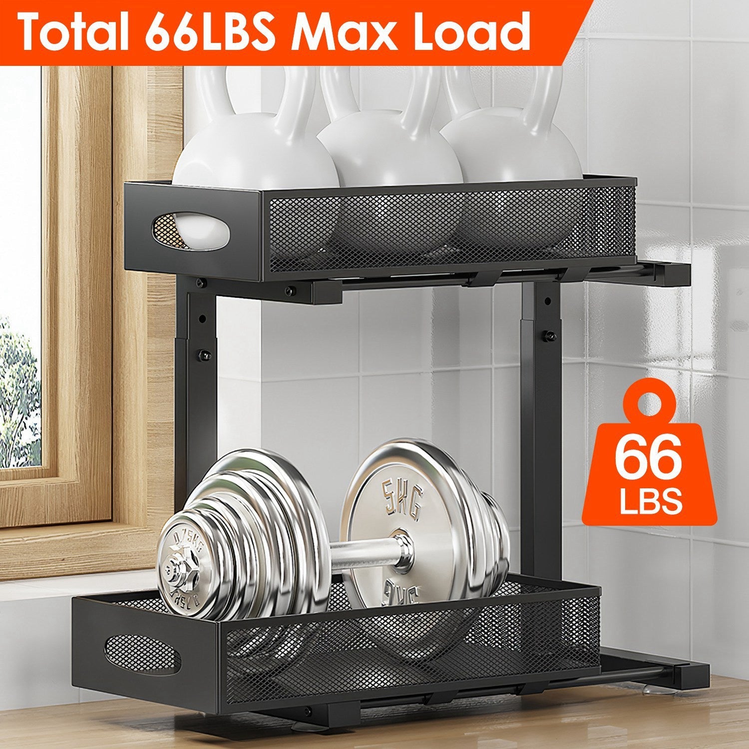2Pcs Under Sink Organizer 2 Tier Pull Out Cabinet Baskets Storage